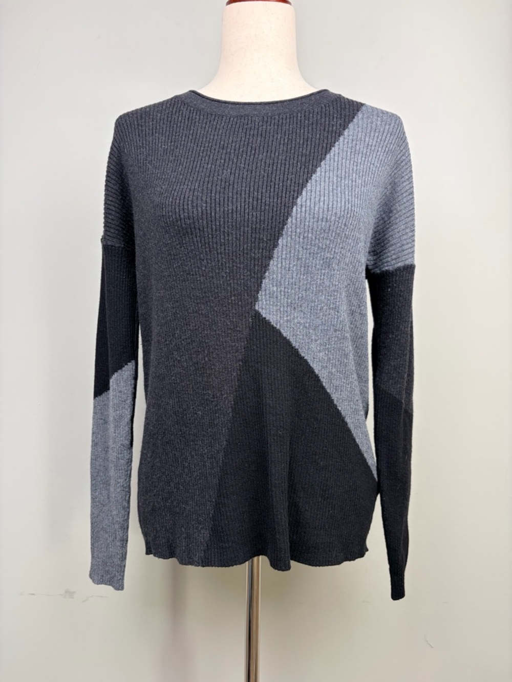 Smartwool Merino Wool Blend Sweater Gray Colorblock Rib Knit Size M